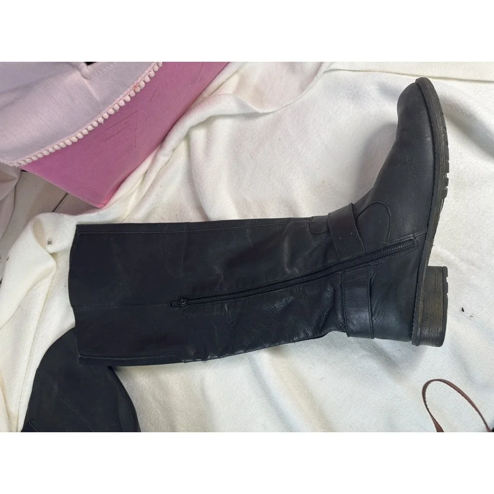 REMONTE Tall Riding Boots Sz 40 US 9 Black Leather Fleece Lined Knee High EUC